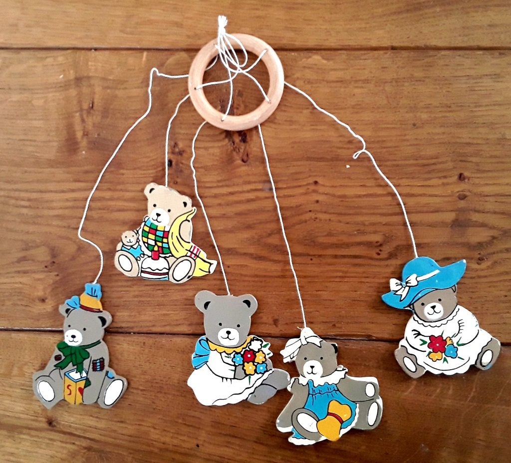 Vintage nostalgische mobiel van houten beertjes - hout, Kinderen en Baby's, Ophalen of Verzenden, Gebruikt, Ophangbaar, Overige typen