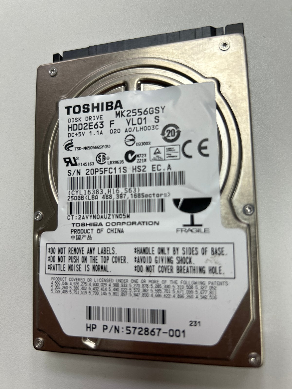 Toshiba MK2556GSY 250GB HDD - Interne harde schijf, Computers en Software, Harde schijven, Intern, Gebruikt, Ophalen of Verzenden