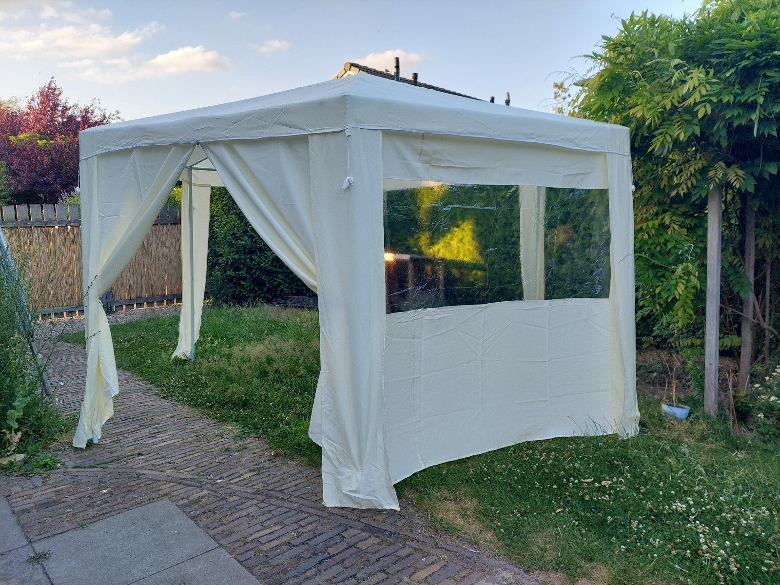 Elegante partytent 6-hoekig wit Hanse, Tuin en Terras, Partytenten, Zo goed als nieuw, Partytent, 2 meter of meer, Minder dan 5 meter