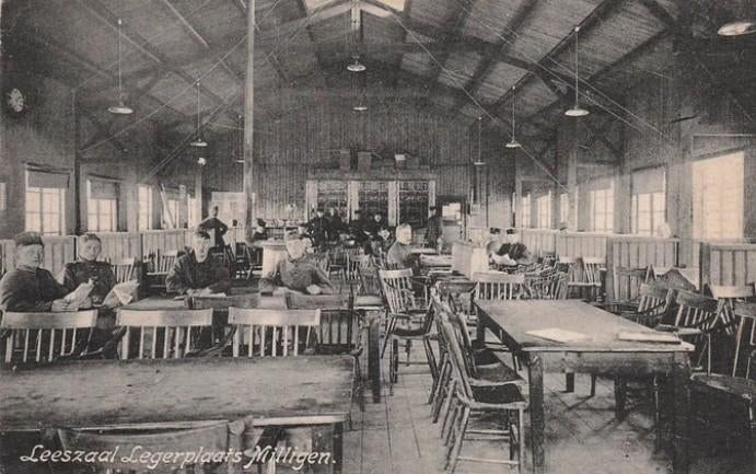 Leeszaal Legerplaats Millingen (zie beschrijving), Verzamelen, Ansichtkaarten | Nederland, Verzenden, Voor 1920, Gelopen, Gelderland