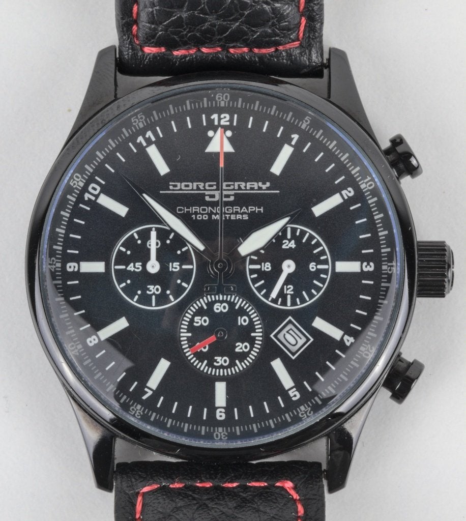 Jorg Gray JG6500 black zwart watch horloge staal orig. box, Overige merken, Leer, Staal, Polshorloge