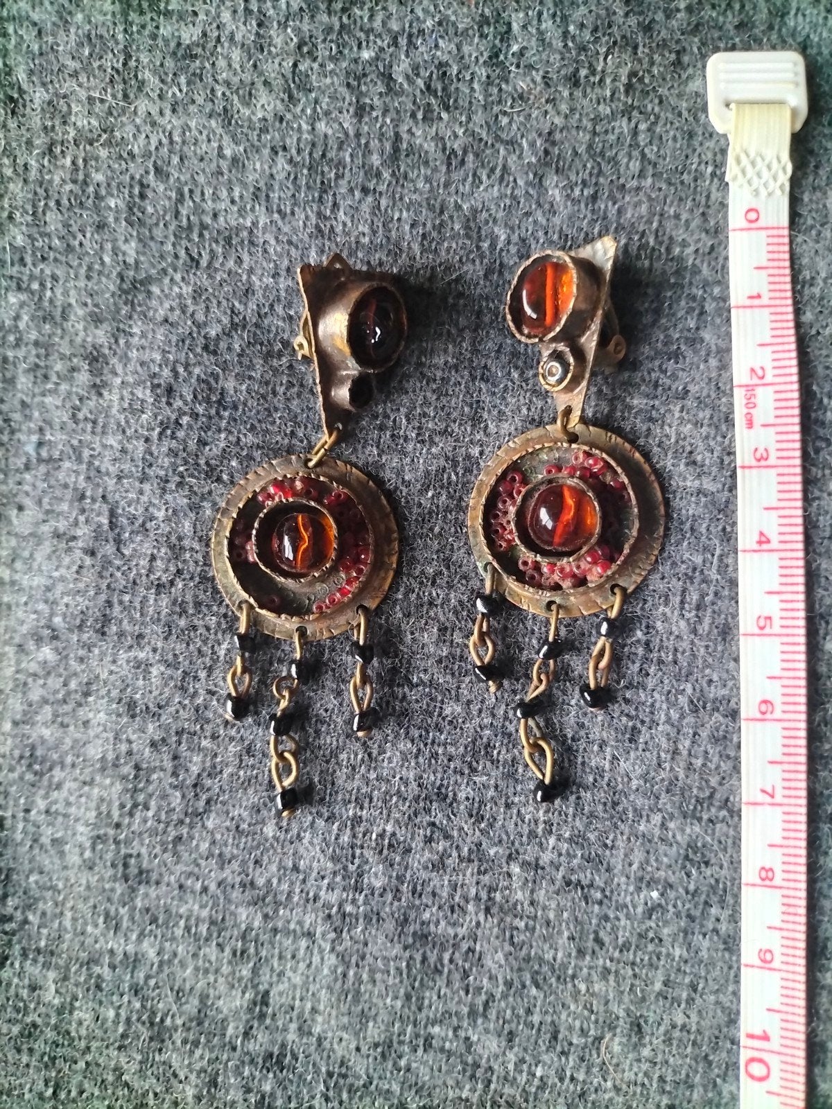 Vintage Oorbellen met rode Steen en Kralen, Ophalen of Verzenden, Zo goed als nieuw, Rood, Overige materialen