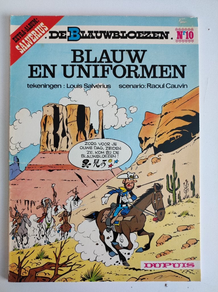Blauwbloezen nr 10 Blauw en uniformen eerste druk 1976., Gelezen, Eén stripboek, Ophalen of Verzenden, Raoul Cauvin, Louis Salvérius, Willy Lambil