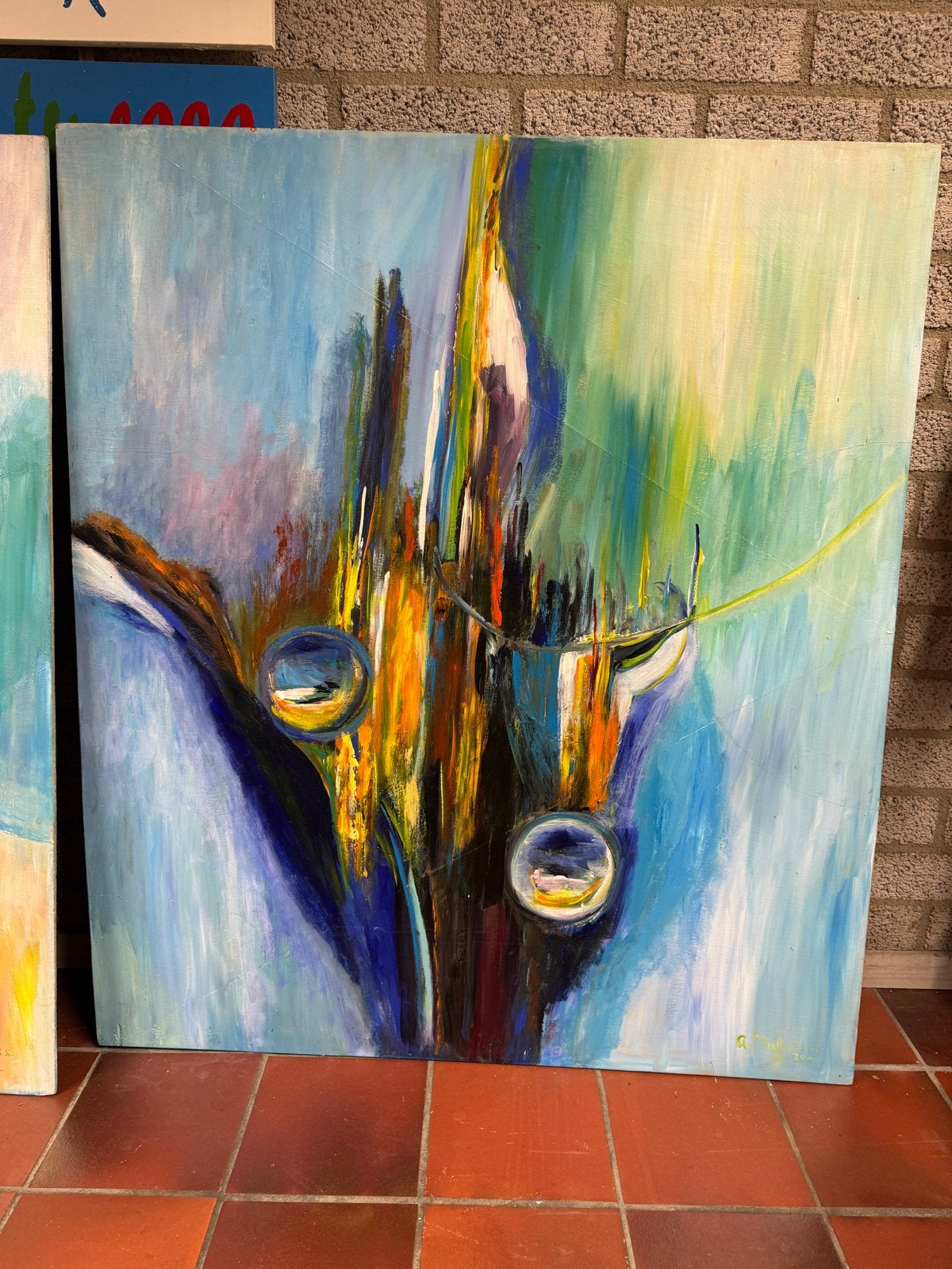 2 Grote Abstracte Schilderijen van Sjan Moorman-Mulders, Ophalen
