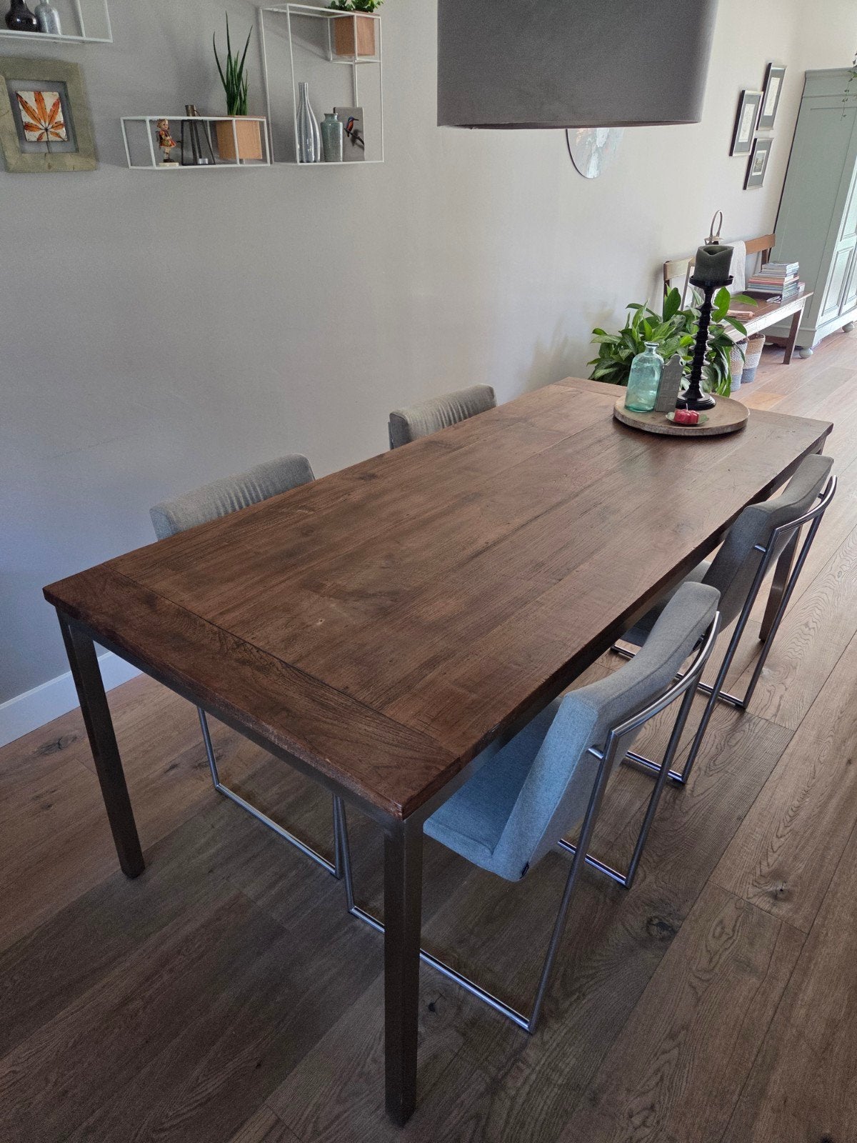 Teakhouten eettafel 200x90, Ophalen, Gebruikt, 200 cm of meer, 50 tot 100 cm