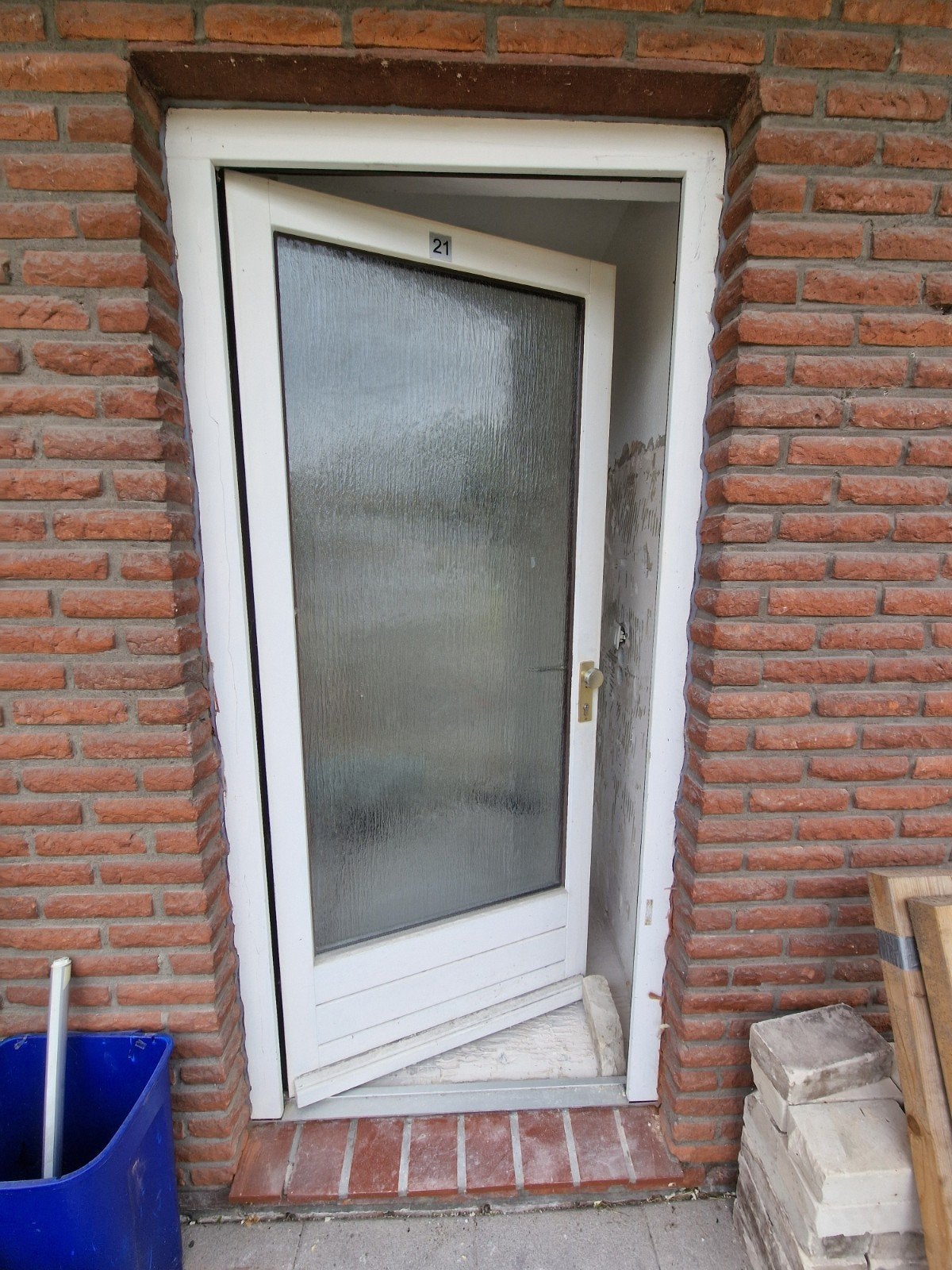 hardhouten achterdeur met glas en kozijn, Gebruikt, Deurkozijn, 150 tot 225 cm, Hout