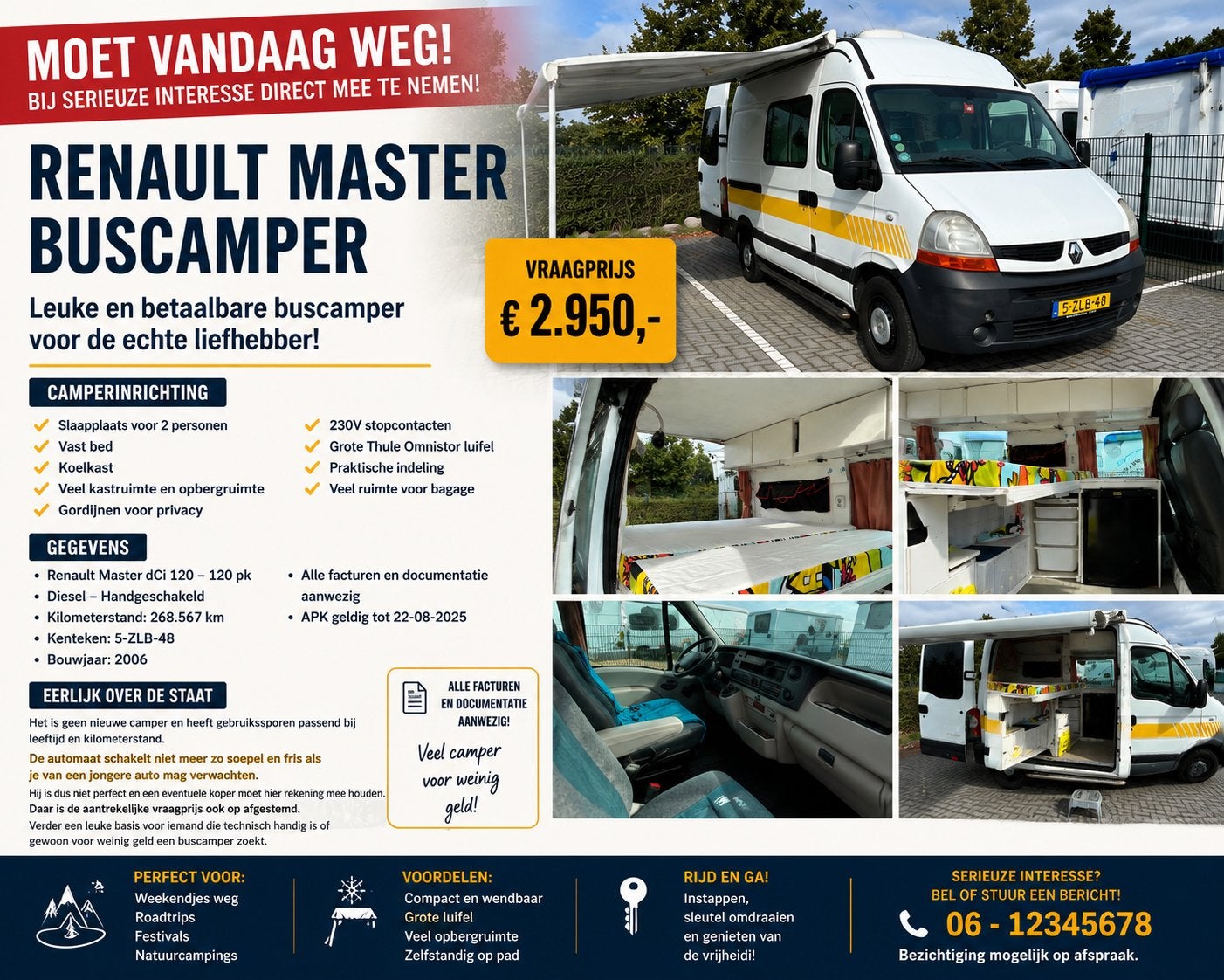 Renault Master Buscamper - Ideaal voor avontuurlijke reizen, Caravans en Kamperen, Campers, Tot en met 2, Particulier, Koelkast