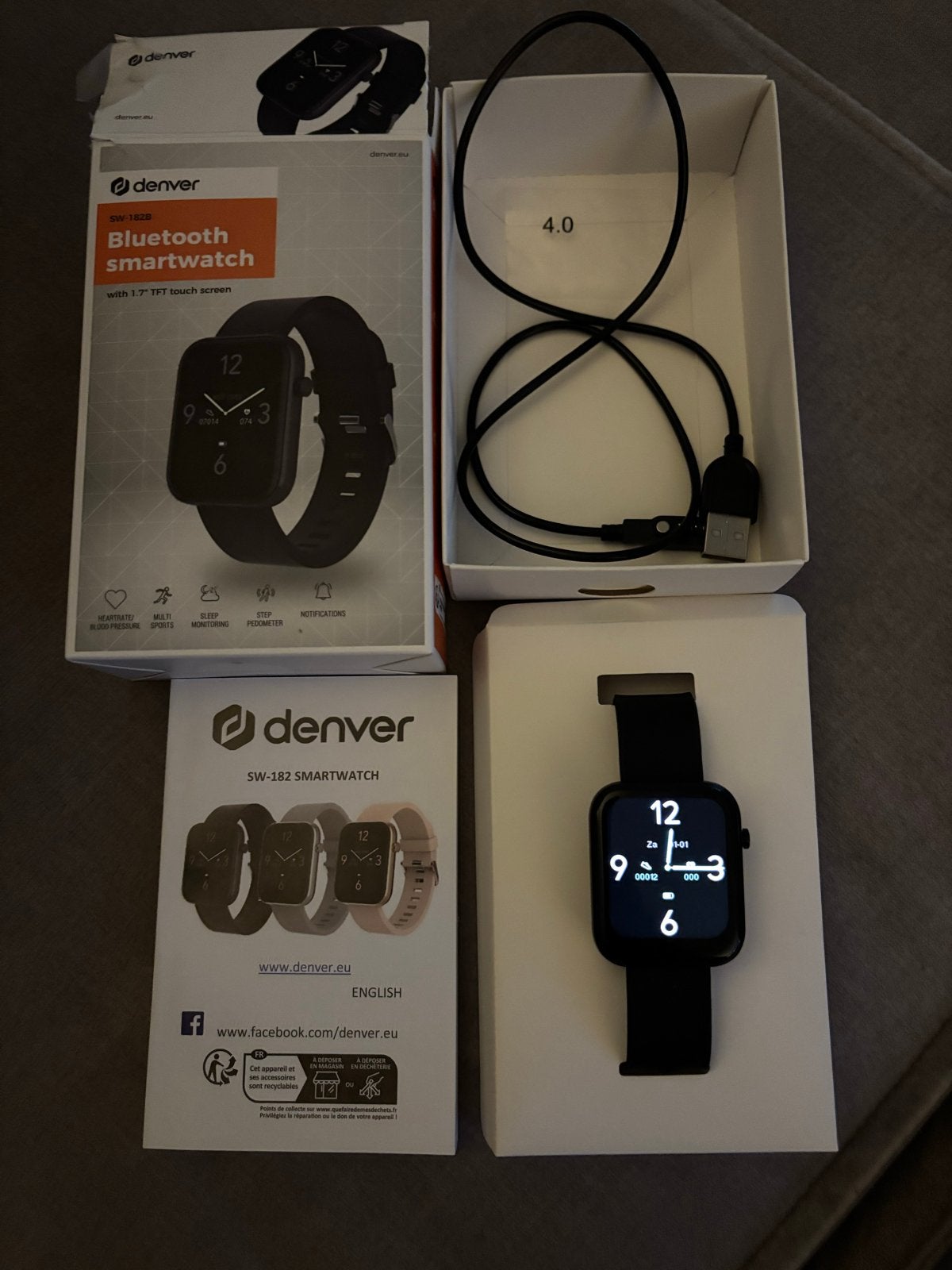 Denver SW-182B Bluetooth Smartwatch met 1.7" TFT Scherm, Hartslag, Zwart, Nieuw, Ophalen of Verzenden