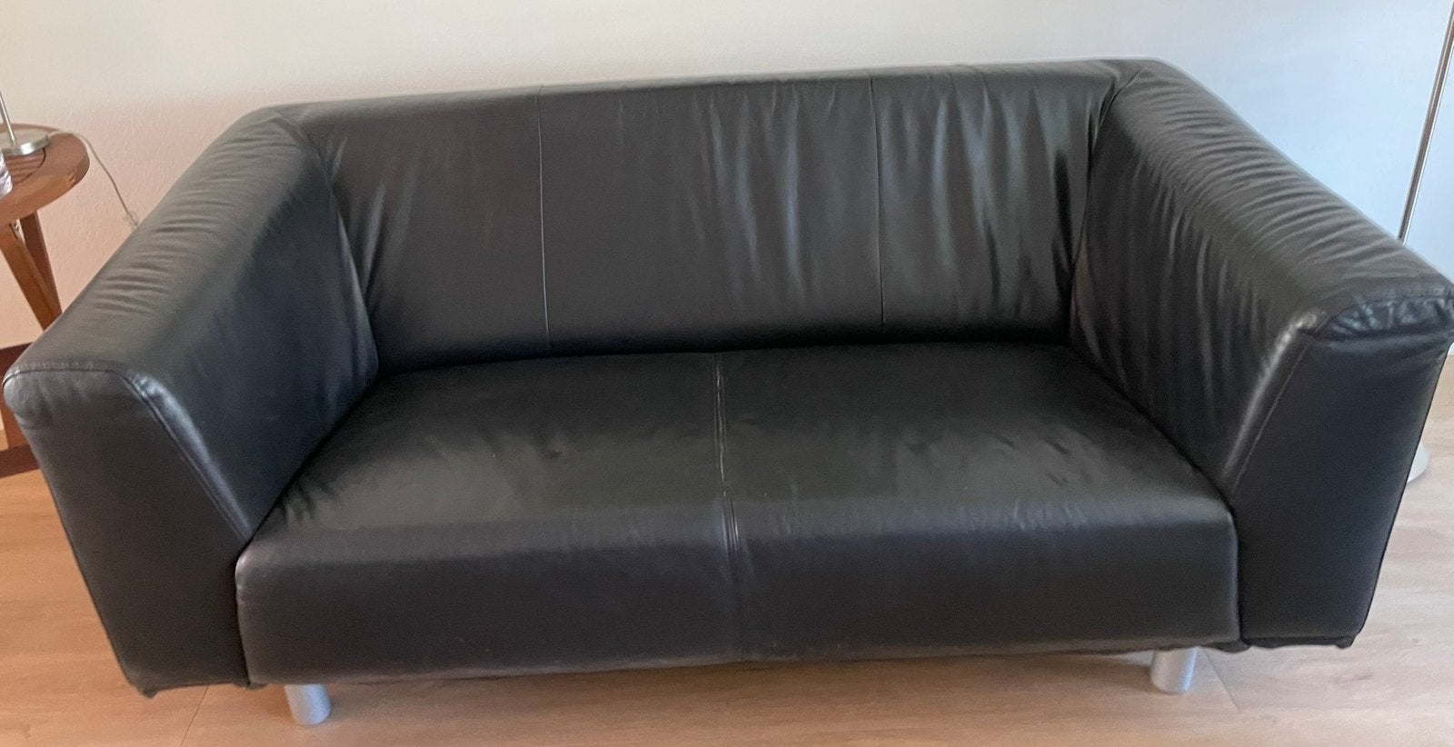 Zwart leren Montel bank, Ophalen, Gebruikt, Minder dan 75 cm, Tweepersoons