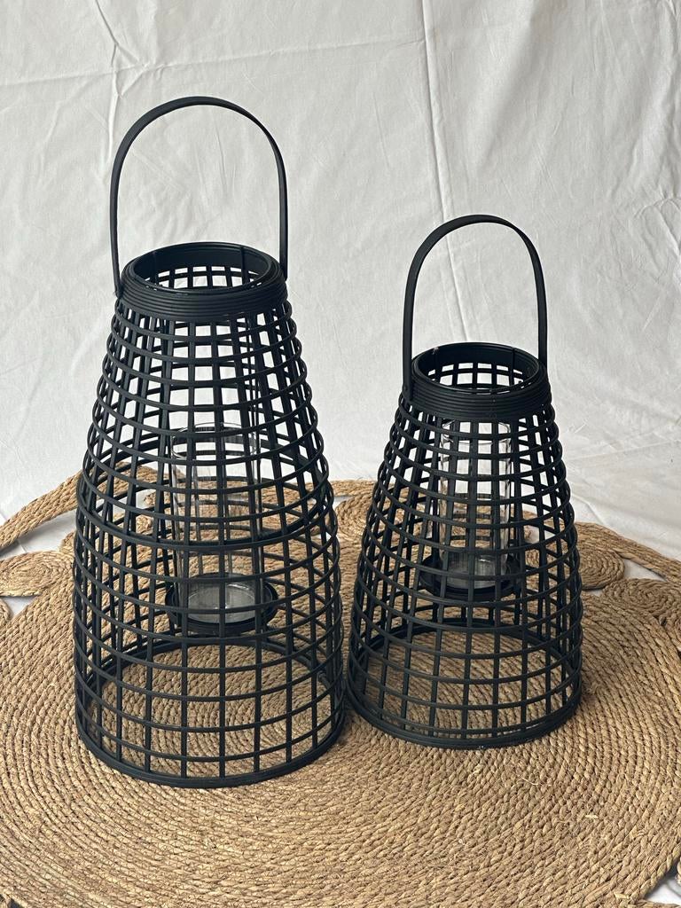 Set van 2 zwarte lantaarns, Kunststof, 25 tot 50 cm, Zwart, Ophalen of Verzenden