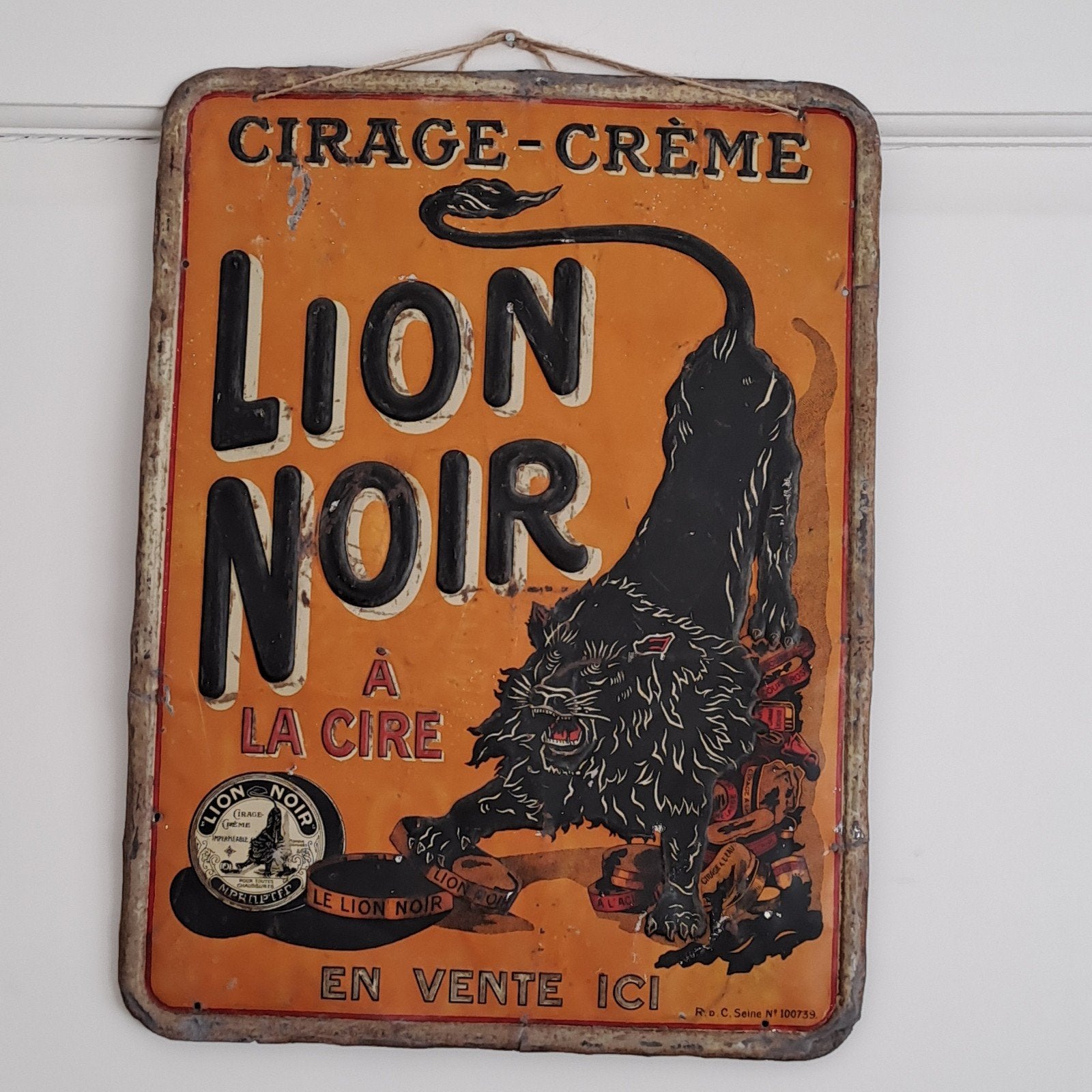 Antiek reclamebord Lion noir schoenpoets blik, Ophalen of Verzenden, Gebruikt