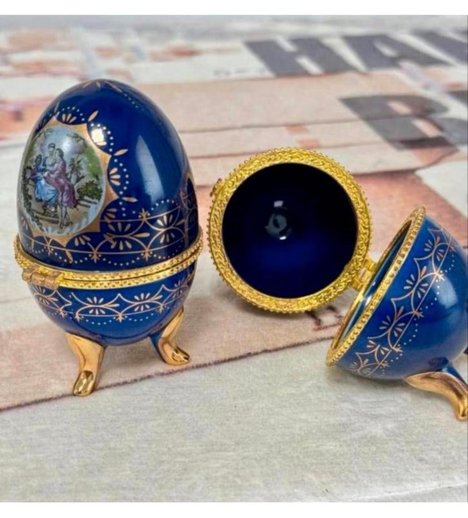 2X antiek Porseleinen Faberge Ei cobalt blauw Gesigneerd, Antiek en Kunst, Curiosa en Brocante, Ophalen of Verzenden