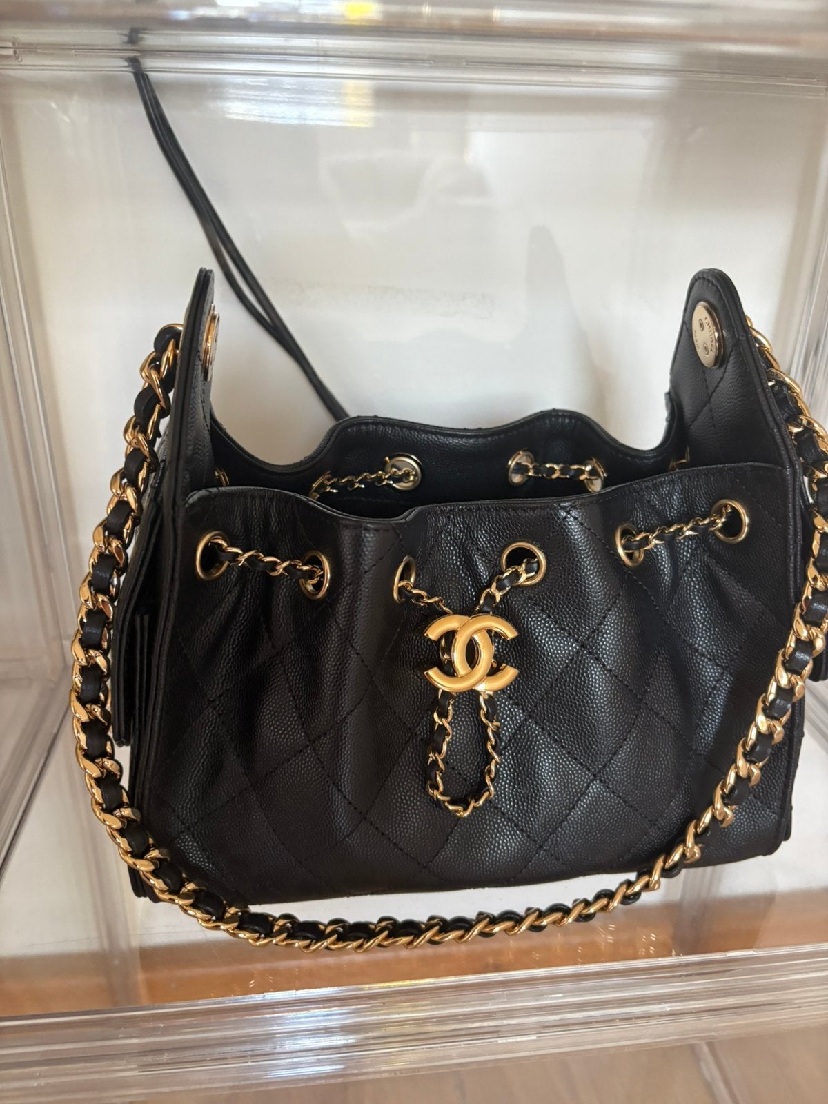 Chanel 25 mini zwart caviar shiny gold hardware ORIGINEEL, Ophalen, Nieuw, Zwart, Schoudertasje