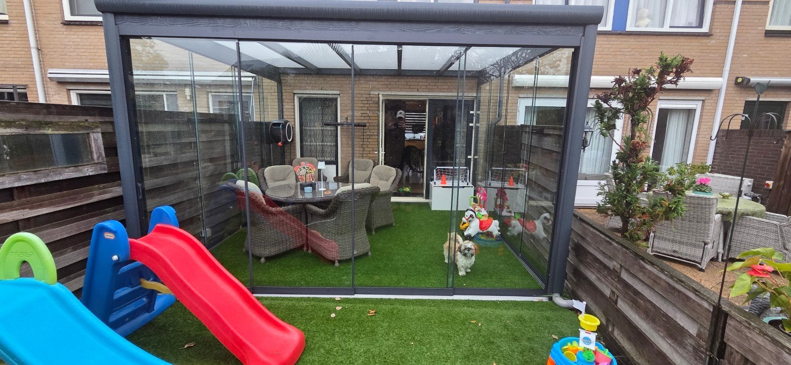 Glazen serre/veranda met 1 losse schuifwand te koop, Tuin en Terras, Ophalen, Serre
