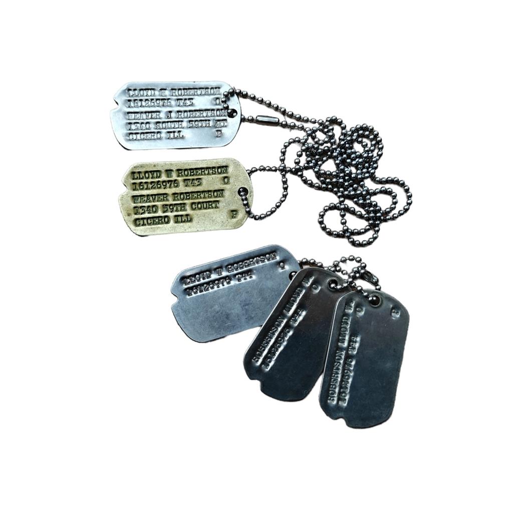 WWII US Dog Tag Set Robertson, Verzamelen, Ophalen of Verzenden, Amerika, Embleem of Badge