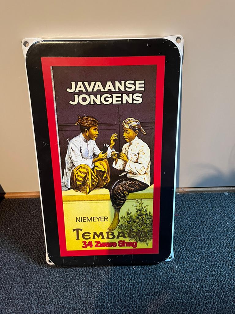 Vintage Emaille Reclamebord Javaanse Jongens Tabak, Ophalen of Verzenden