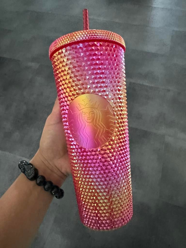 Starbucks Bling Cup - Roze/Oranje Glanzende Tumbler, Overige typen, Kunststof, Ophalen of Verzenden, Zo goed als nieuw