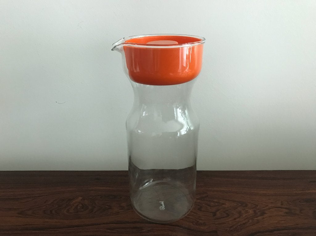 Riedel glazen kan kruik sapkan met oranje Pyrex dop deksel, Verzamelen, Ophalen of Verzenden, Huis en Inrichting