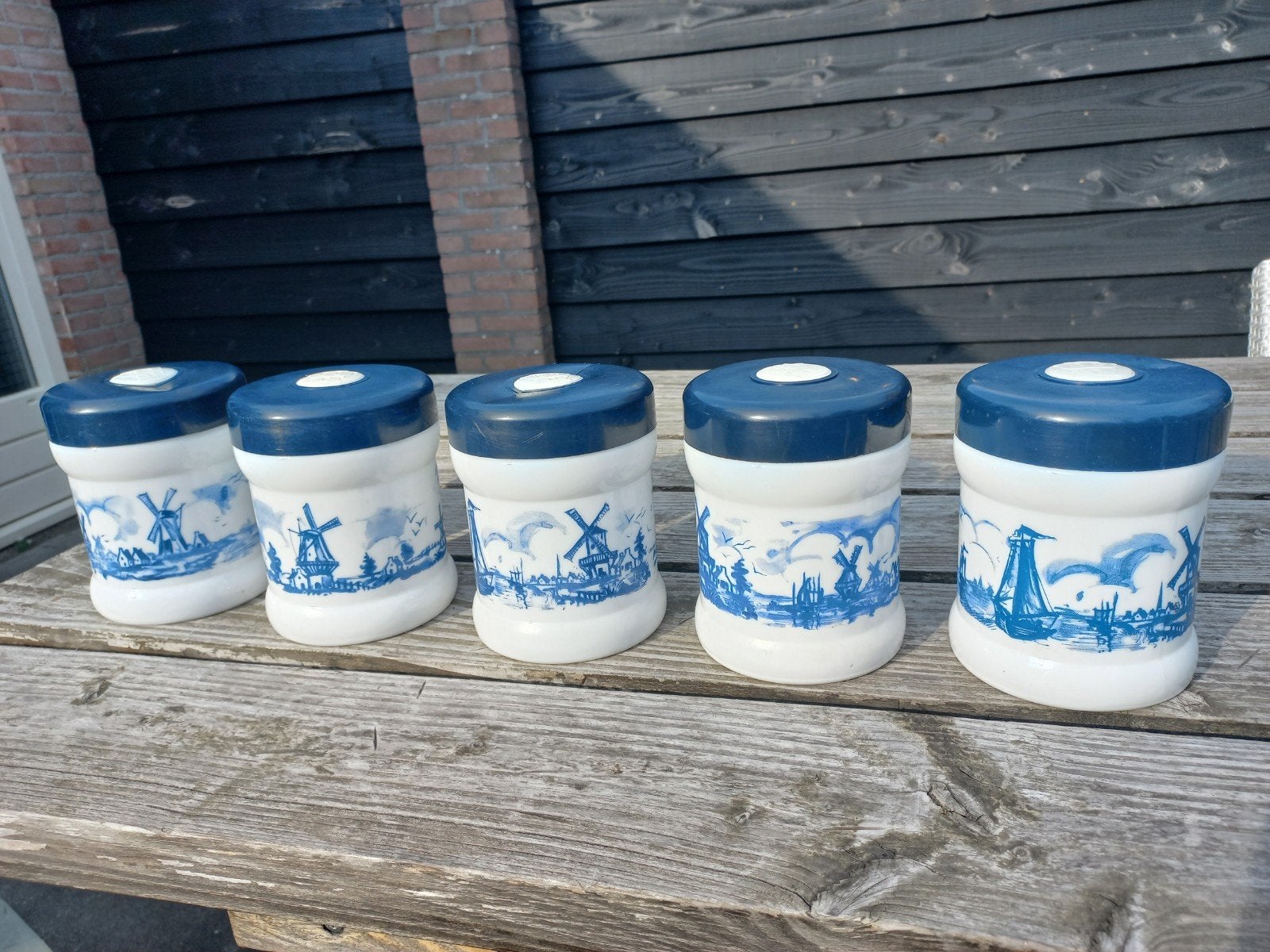 5 Vintage opaline voorraadpotten jaren '60/'70, Ophalen of Verzenden