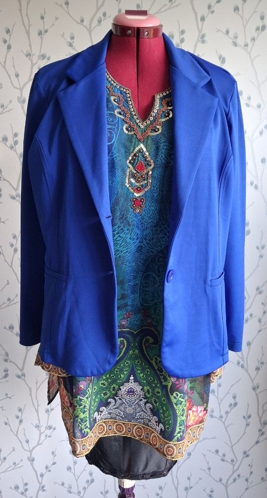 ANGELLE MILAN Stretch Blazer/Zomerjasje maat XXL, Kleding | Dames, Jasjes, Kostuums en Pakken, Angelle Milan, Blauw, Maat 46/48 (XL) of groter