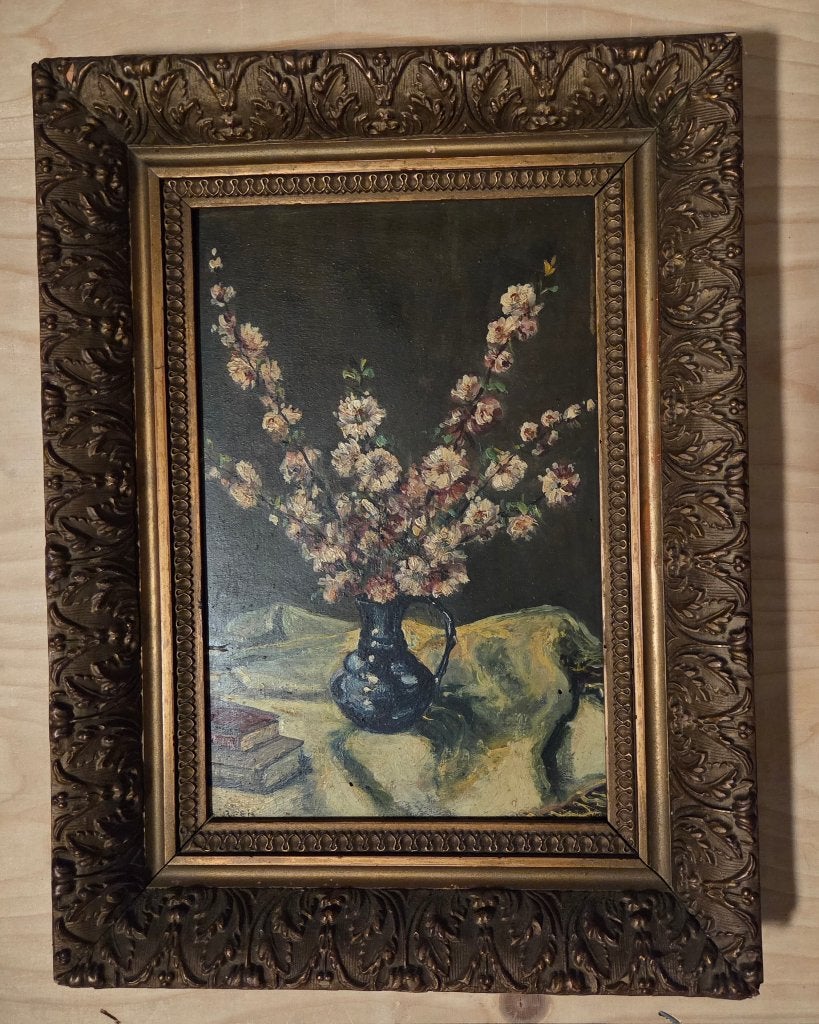 Piet v Beek schilderij, Bloemen, Paneel, Overige technieken, Klassiek
