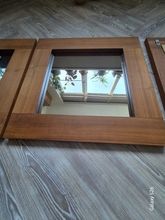 3 luxe eikenhouten spiegels – MTE Theuns (60x60 cm), Ophalen of Verzenden, Zo goed als nieuw, Minder dan 100 cm, Rechthoekig