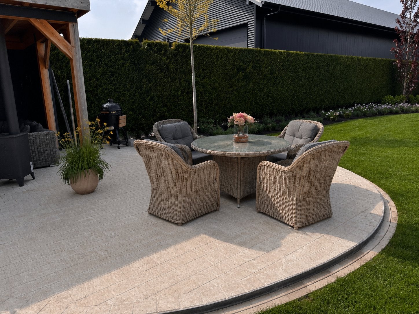 Schitterende ronde tuinset van gevlochten riet, Tuin en Terras, Tuinsets en Loungesets, Ophalen, 4 zitplaatsen, Rotan, .