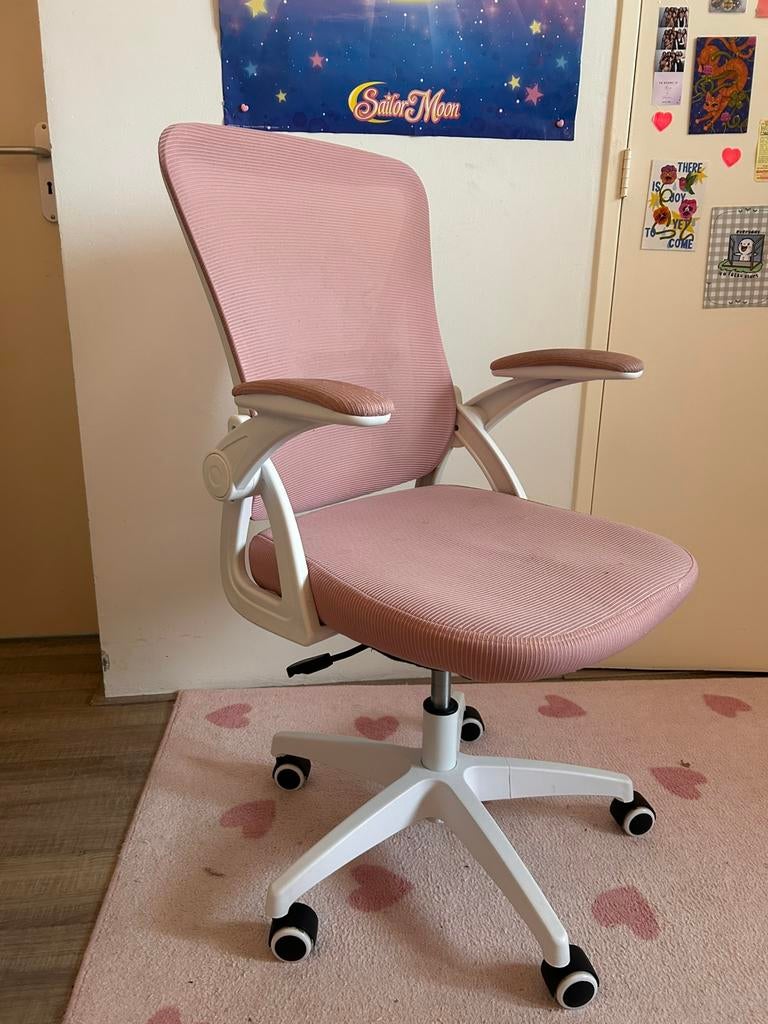 Roze met witte bureaustoel, Ophalen, Zo goed als nieuw, Roze, Bureaustoel