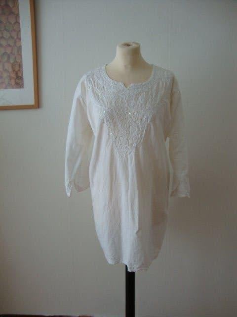 Mooi 100% wit katoenen zomer tuniek/jurk L, Kleding | Dames, Blouses en Tunieken, Zo goed als nieuw, Maat 46/48 (XL) of groter