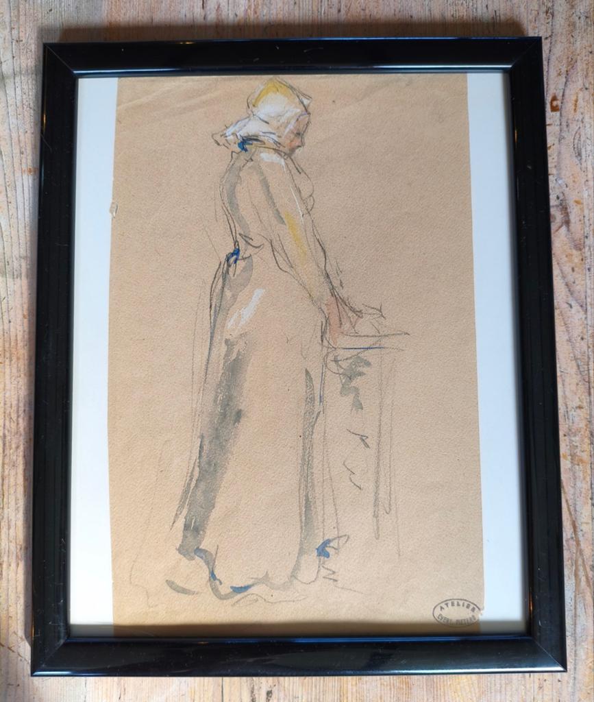 Evert Pieters !!! Tekening/Aquarel. Atelier stempel !!!, Antiek en Kunst, Ophalen of Verzenden