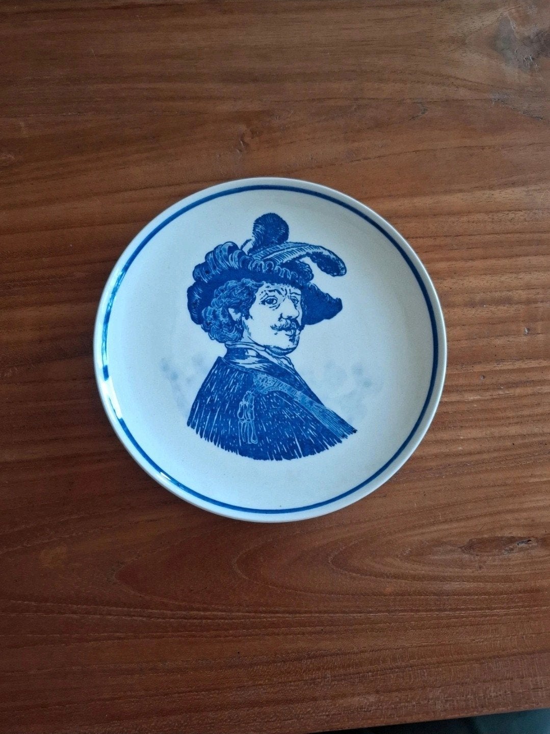 Delfts Blauw bord met Rembrandt portret - Handgeschilderd, Ophalen of Verzenden