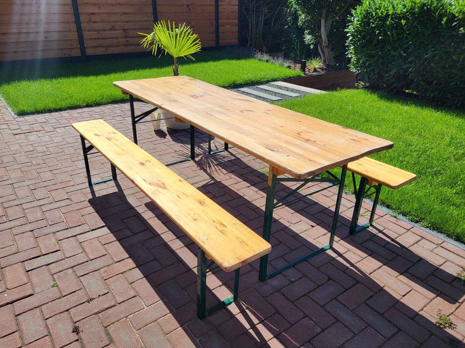 Bierbanken en biertafel set - 2 extra banken beschikbaar, Ophalen, Gebruikt, Inklapbaar, Rechthoekig