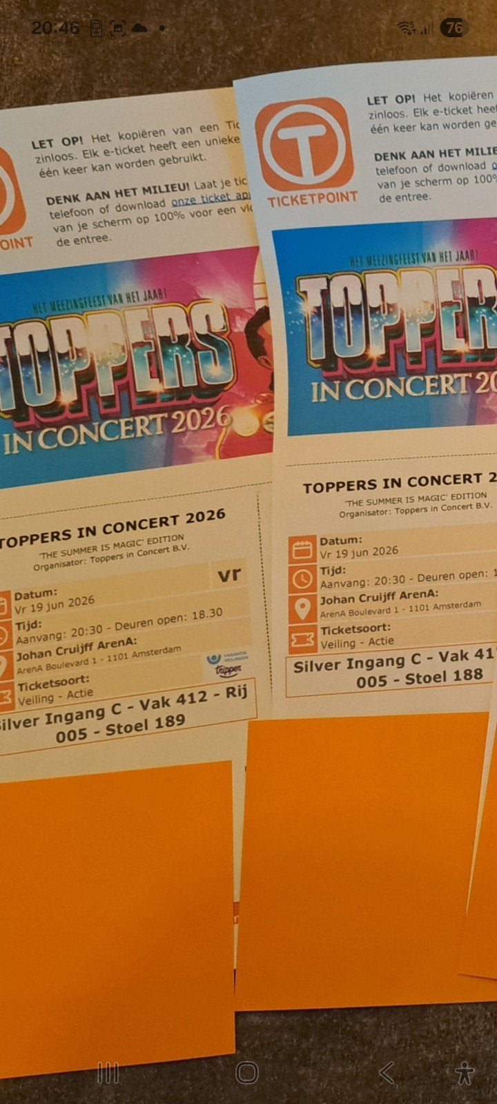Toppers in Concert 2026, Eén persoon, Overige soorten