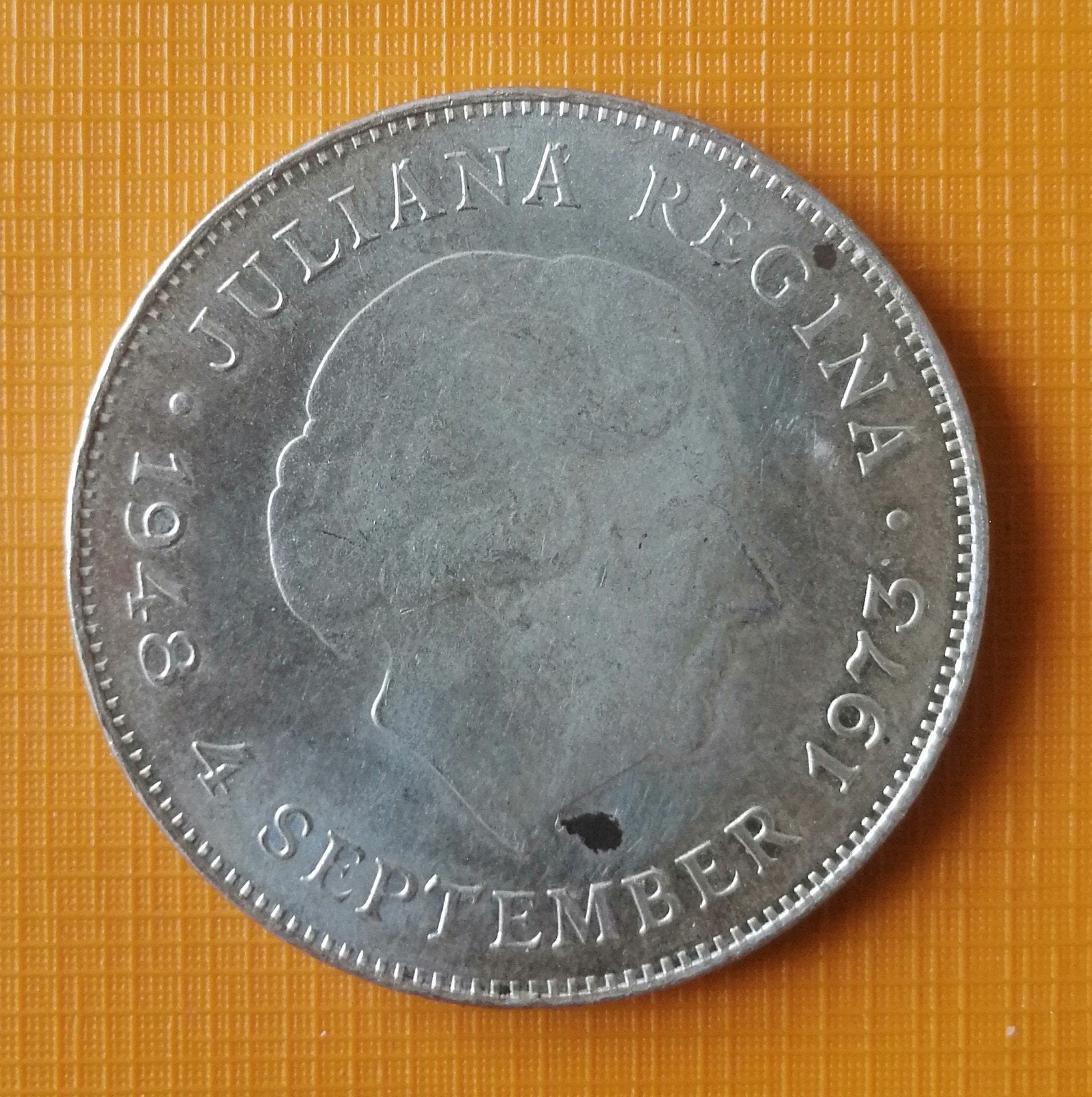 Zilveren tientje Juliana 1973, Koningin Juliana, Verzenden, Zilver, Losse munt