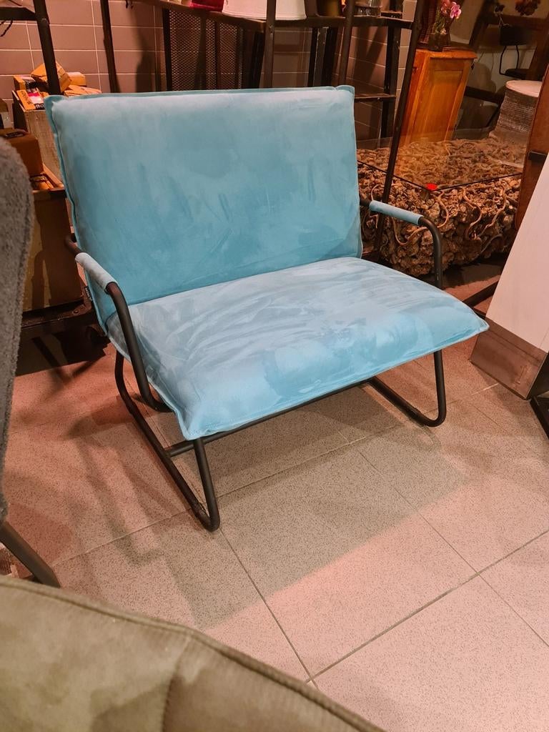 Nieuwe bronx71 loveseat Paris semi velvet turquoise €145, Huis en Inrichting, Fauteuils, Nieuw, Hout, Kunststof, Leer, Metaal