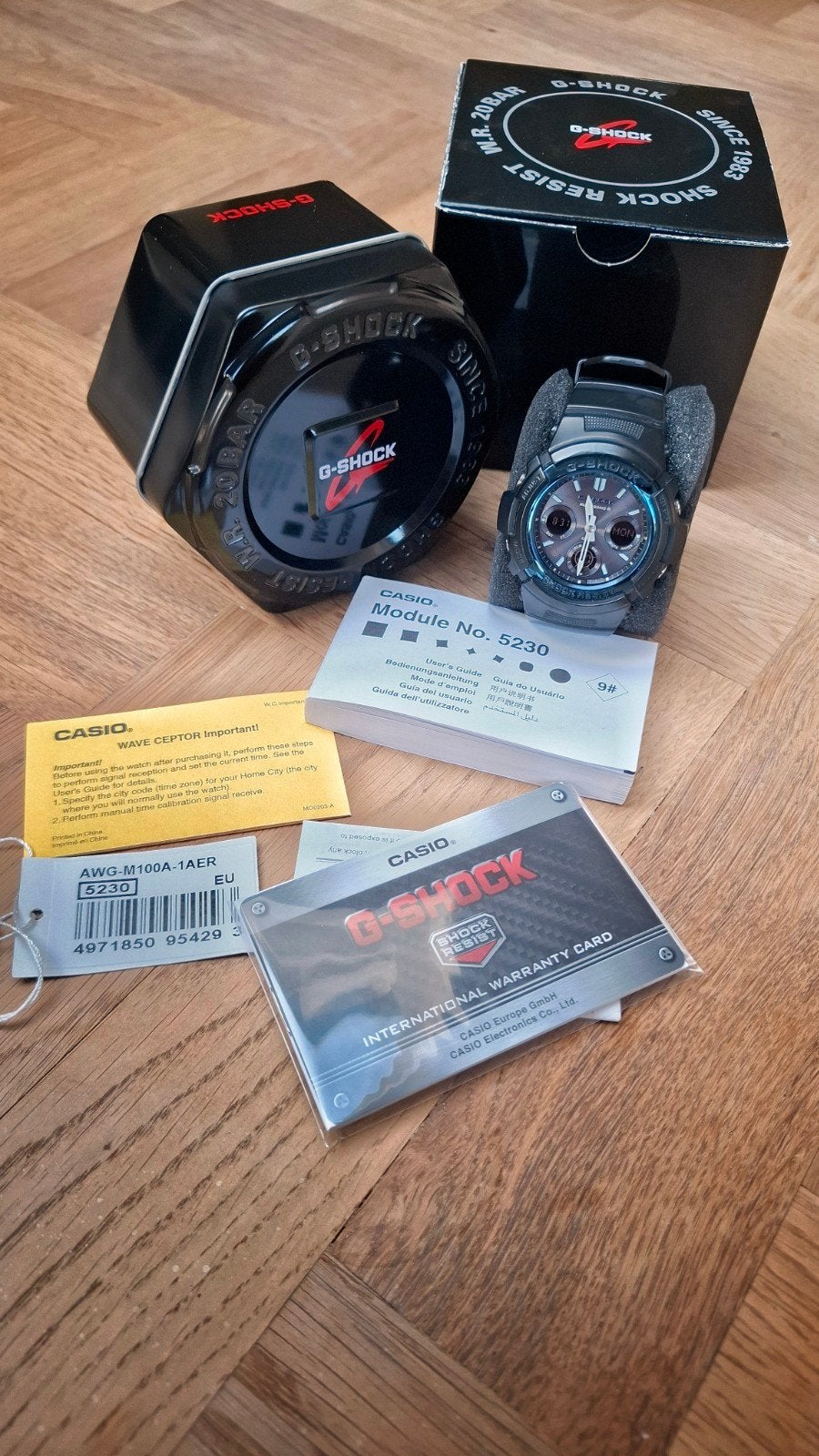 G-Shock AWG-M100A-1AER | Krasvrij & Volledig Compleet, Sieraden, Tassen en Uiterlijk, Horloges | Heren, Ophalen of Verzenden, Zo goed als nieuw