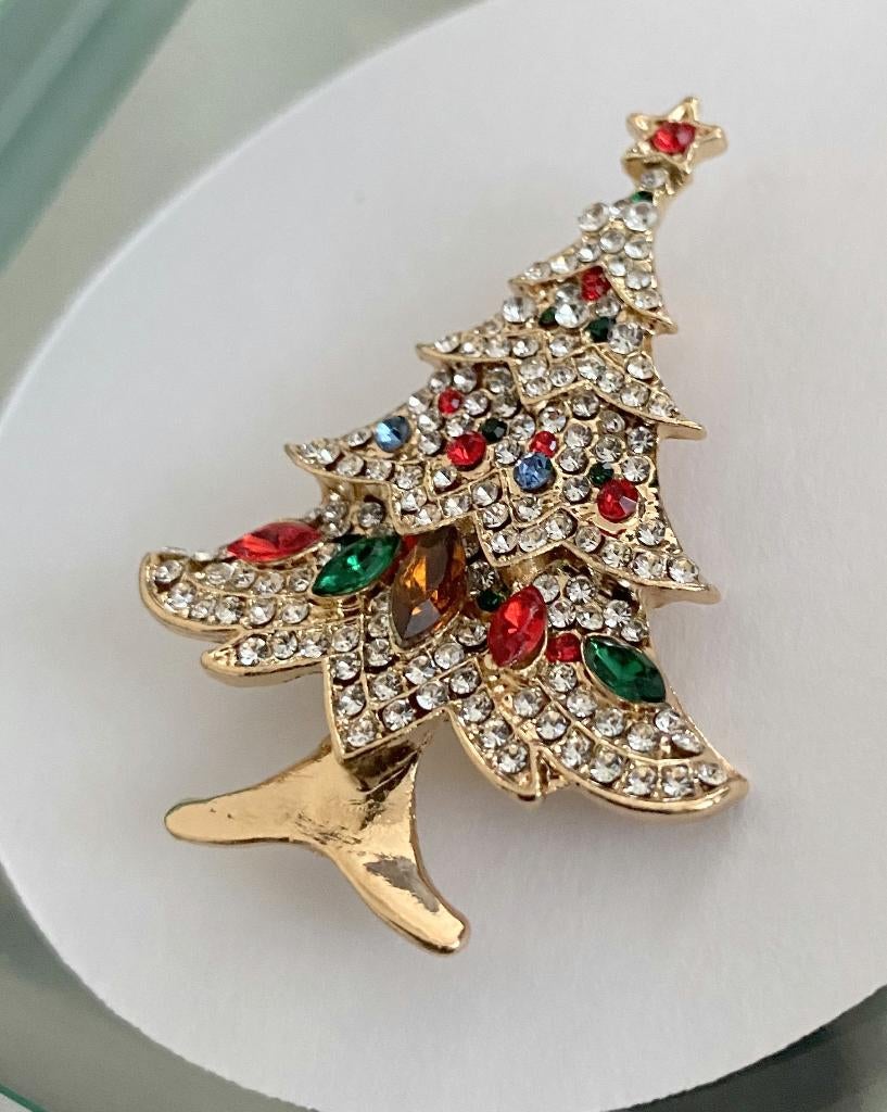 fonkelende broche Kerstbroche Kerstboom veel kristal strass, Sieraden, Tassen en Uiterlijk, Broches, Overige materialen, 4 tot 7 cm
