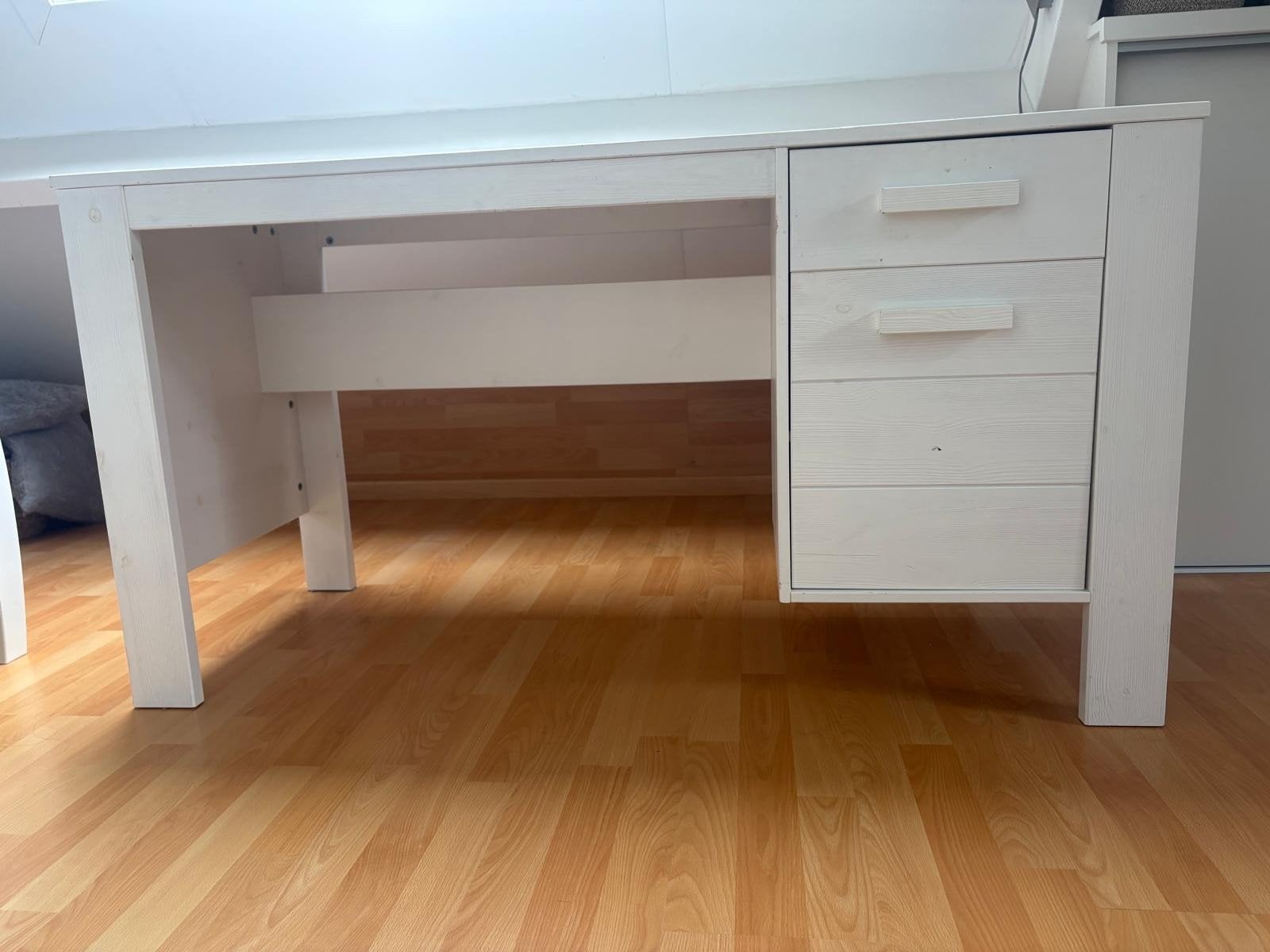 Woood Bureau van geborsteld grenen - Wit, Ophalen, Met lades, Hout, Schoolbureau