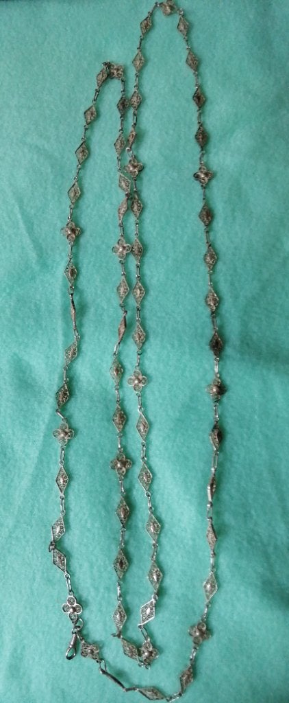 antiek zilver filigrain zakhorloge ketting, Ophalen, Zilver