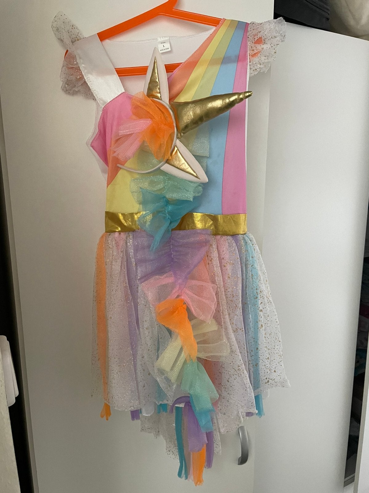 Unicorn jurk meisje 5-9 jaar met haarband, Kinderen en Baby's, Carnavalskleding en Verkleedspullen, Ophalen of Verzenden, Gebruikt