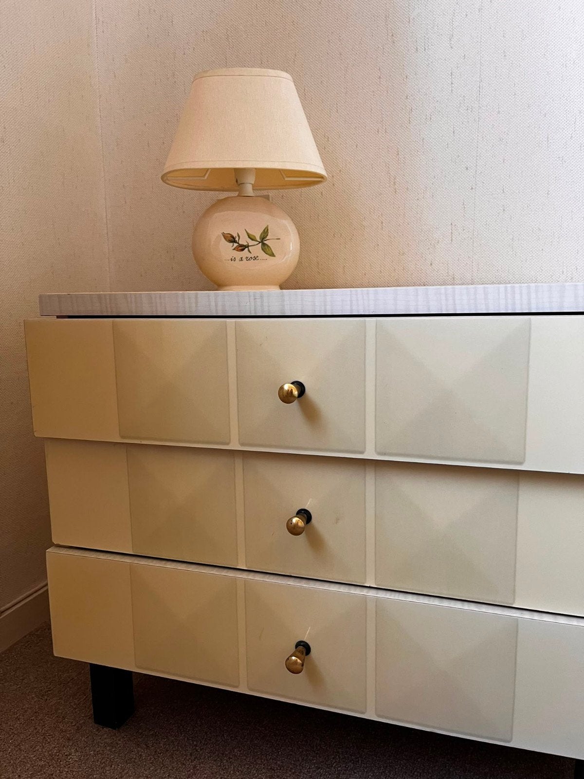 Vintage ladekastje (set van 2) met 3 laden - Crème/Beige, Huis en Inrichting, Kasten | Ladekasten, Ophalen, Gebruikt, 100 tot 150 cm
