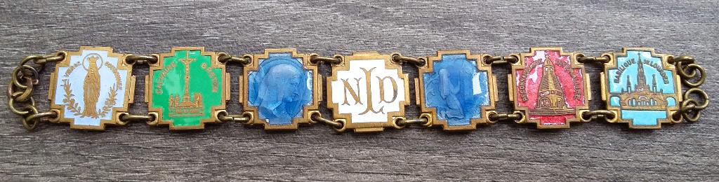 Om 1900 Bid Armband Pelgrim Souvenir Pelgrimage Glas Emaille, Antiek en Kunst, Antiek | Religie, Ophalen of Verzenden