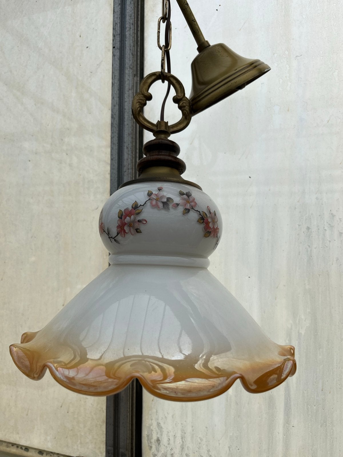 Brocante hanglamp met roze roosjes, Ophalen of Verzenden
