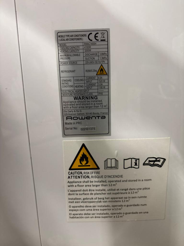 Rowenta Mobiele Airco - Krachtige Koeling voor Thuis, Ophalen, Gebruikt, Minder dan 60 m³, 3 snelheden of meer
