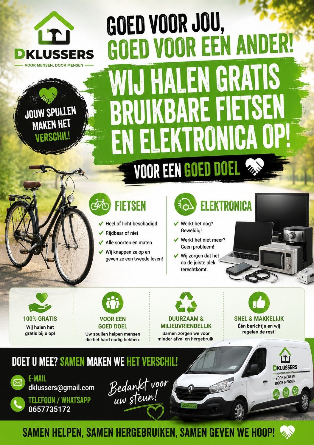 Gratis ophaalservice: fietsen en elektronica voor goed doel,, Ophalen of Verzenden, Gebruikt