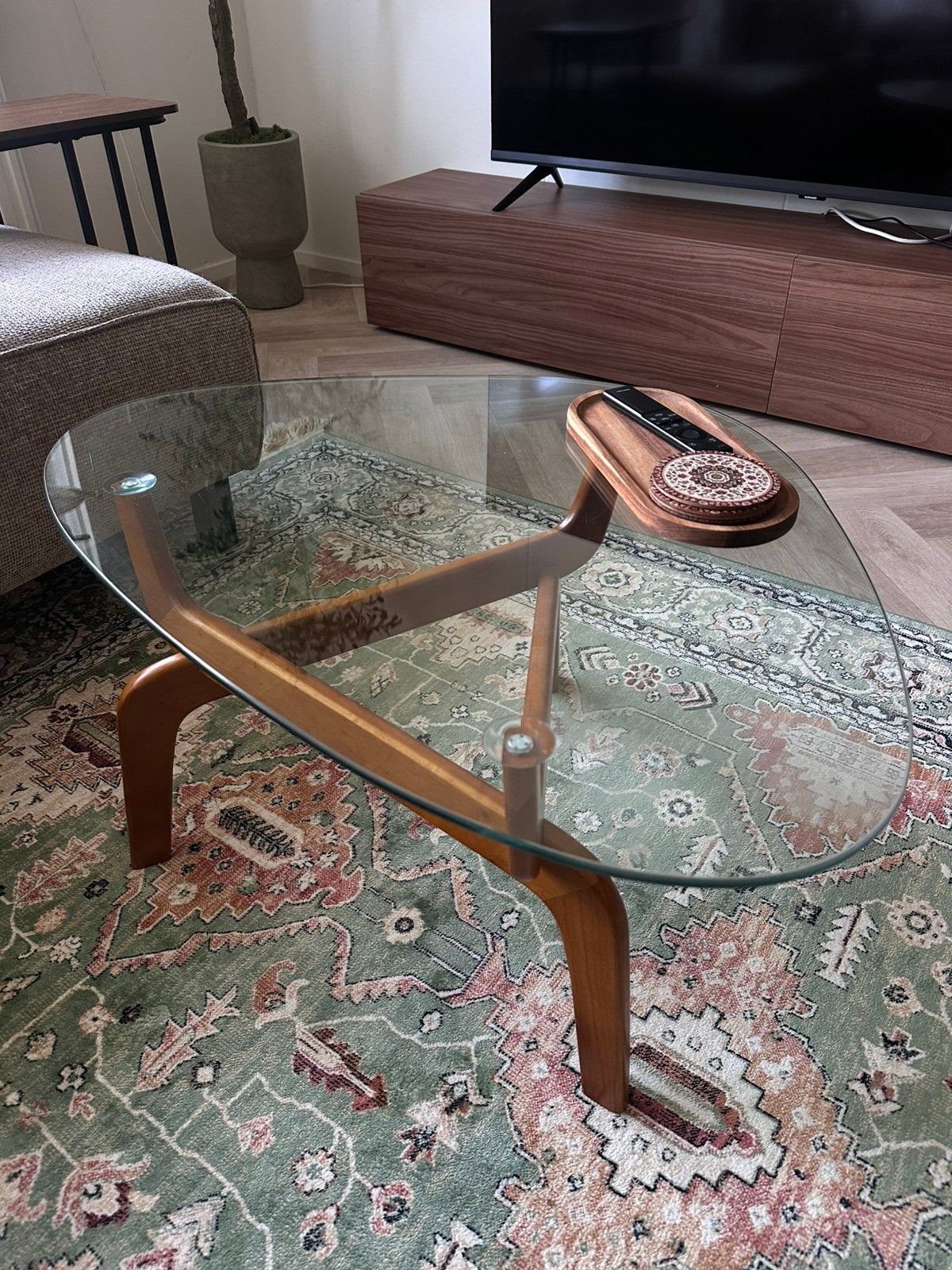 Salon tafel bruin eiken, Ophalen, Zo goed als nieuw, Rechthoekig, 50 tot 100 cm