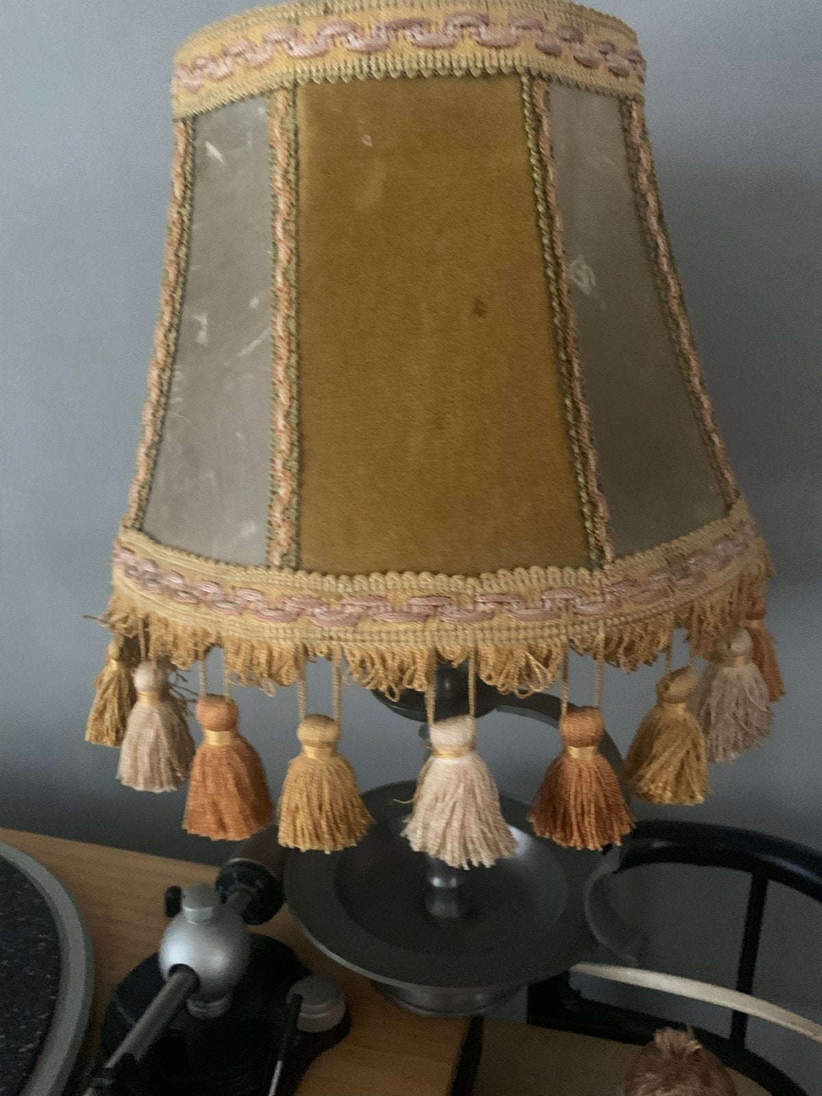 Vintage Tafellamp met Kwastjes en Tinnen Voet, Ophalen