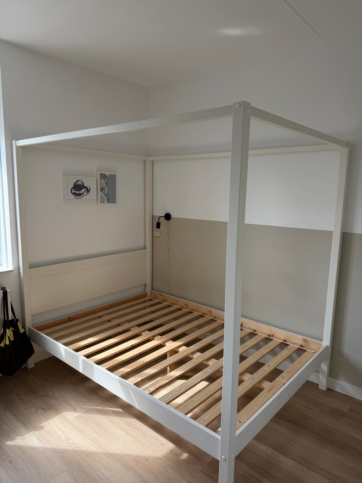 Wit hemelbed (IKEA) - 140x200 cm, Huis en Inrichting, Ophalen, Gebruikt, Wit, Tweepersoons