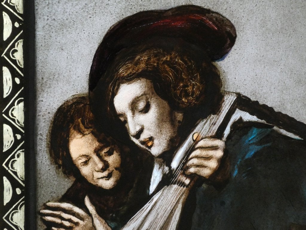 Glas in lood  De Zingende Jongens n. Frans Hals G. Mesterom, Ophalen of Verzenden