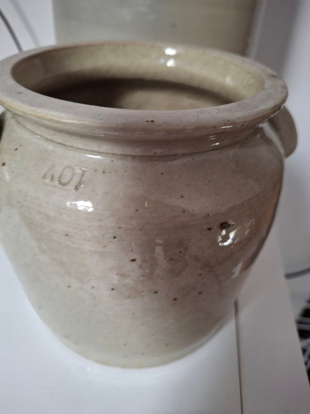 Brocante Franse grespot met oren, klein formaat, Ophalen of Verzenden